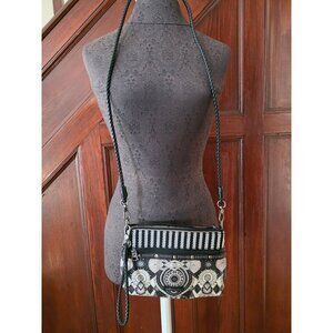 Sakroots Black & White Crossbody Bag With Adjustable Strap & Mandala Pattern New